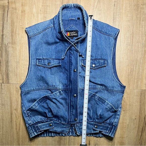 Andy Johns Denim Vest Mens Medium Utility Multi Pocket Sleeveless Jacket Retro - Picture 5 of 12